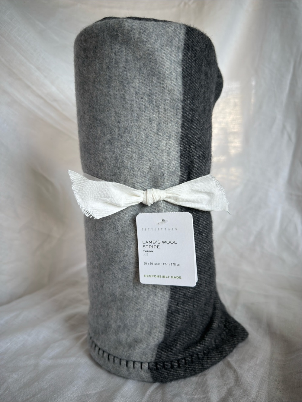 Pottery Barn 100% Lamb's Wool Striped Throw, 50”x70”, NWT, Retail $149